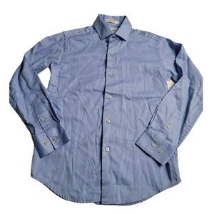 3347 Calvin Klein‎ Sateen LS Blue Button Down Shirt Boy's 10
